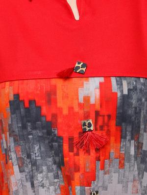 Ikat a-line kurta with tassels - 15614845 - Standard Image - 4