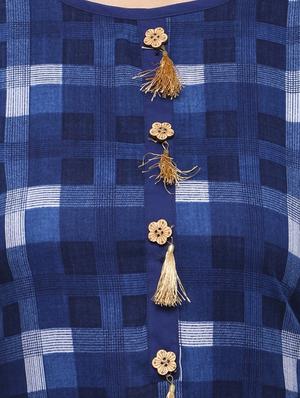 Indigo straight kurta with tassels - 15614867 - Standard Image - 4