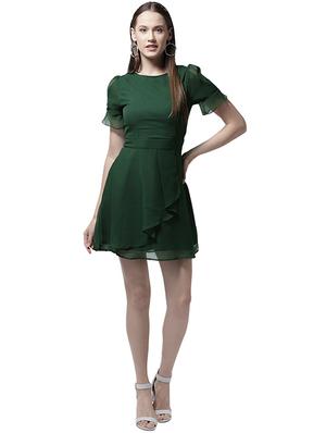 sheer sleeve front overlap a-line dress - 15615394 - Standard Image - 4