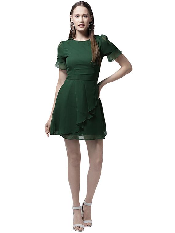 sheer sleeve front overlap a-line dress - 15615394 - Zoom Image - 4