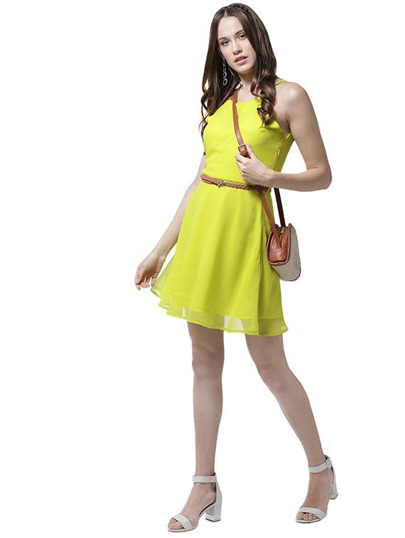 halter neck belted fit and flare dress - 15615397 - Zoom Image - 4