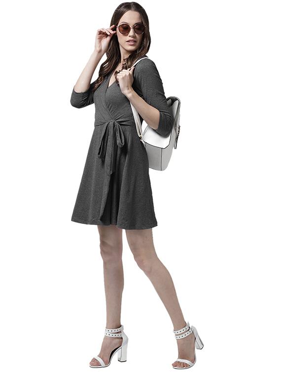 self tie waist front overlap dress - 15615404 - Zoom Image - 4