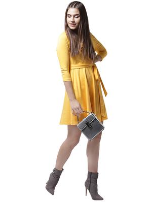 self tie waist front overlap dress - 15615406 - Standard Image - 4