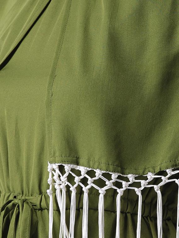 drawstring waist fringed hem overlay jumpsuit - 15615422 - Zoom Image - 4