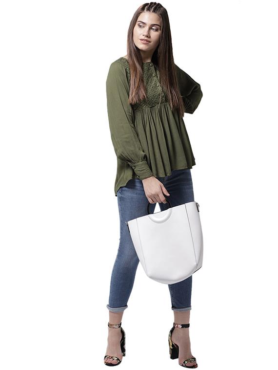 lace yoke gather detail asymmetric top - 15615433 - Zoom Image - 4