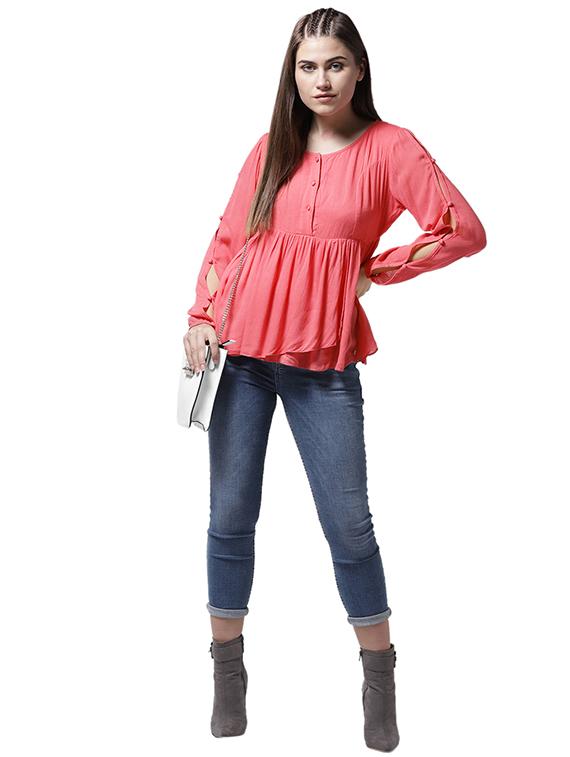 button closure sleeve gathered top - 15615435 - Zoom Image - 4