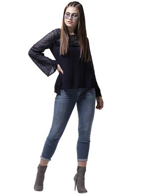 fringe detail lace paneled top - 15615439 - Standard Image - 4