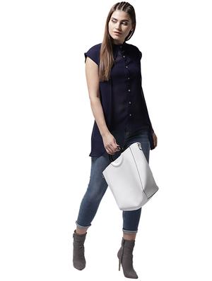 sheer button up asymmetric top - 15615447 - Standard Image - 4