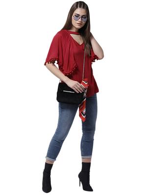 pom pom detail choker neck top - 15615450 - Standard Image - 4