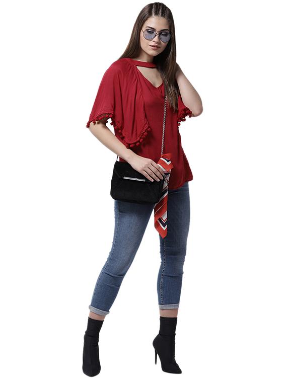 pom pom detail choker neck top - 15615450 - Zoom Image - 4
