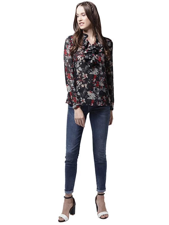 ruffled detail mandarin neck top - 15615452 - Zoom Image - 4