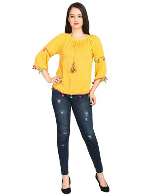 gathered neck pom pom detail top - 15615539 - Standard Image - 4