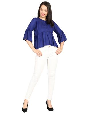 button detail gathered asymmetric top - 15615540 - Standard Image - 4
