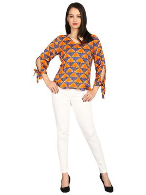 side tie up sleeved geometric print top - 15615542 - Standard Image - 4