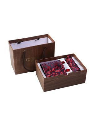 red micro fiber tie with pocket square and cufflink - 15615752 - Standard Image - 4