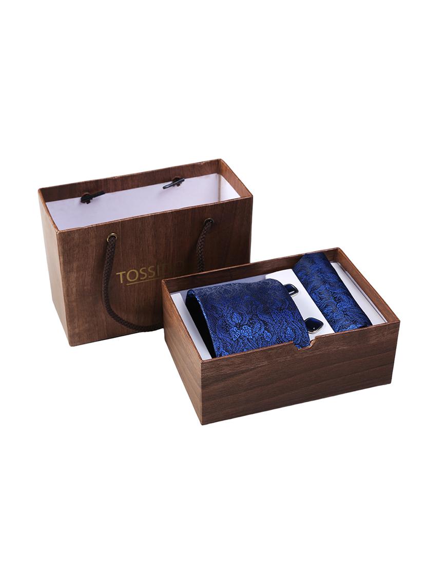 blue micro fiber tie with pocket square and cufflink - 15615754 - Zoom Image - 4