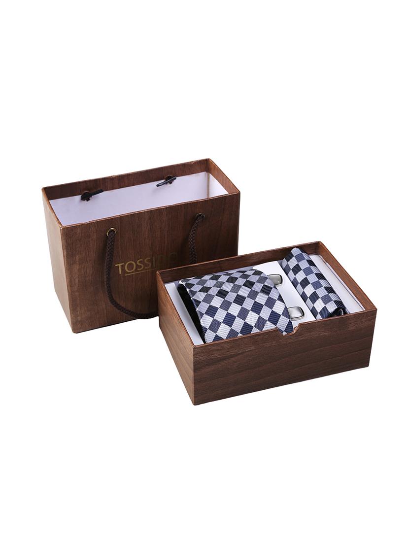 white micro fiber tie with poclet square and cufflink - 15615757 - Zoom Image - 4
