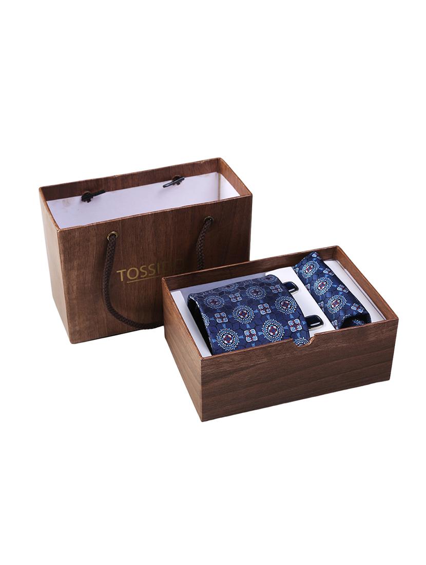 blue micro fiber tie with pocket square and cufflink - 15615759 - Zoom Image - 4