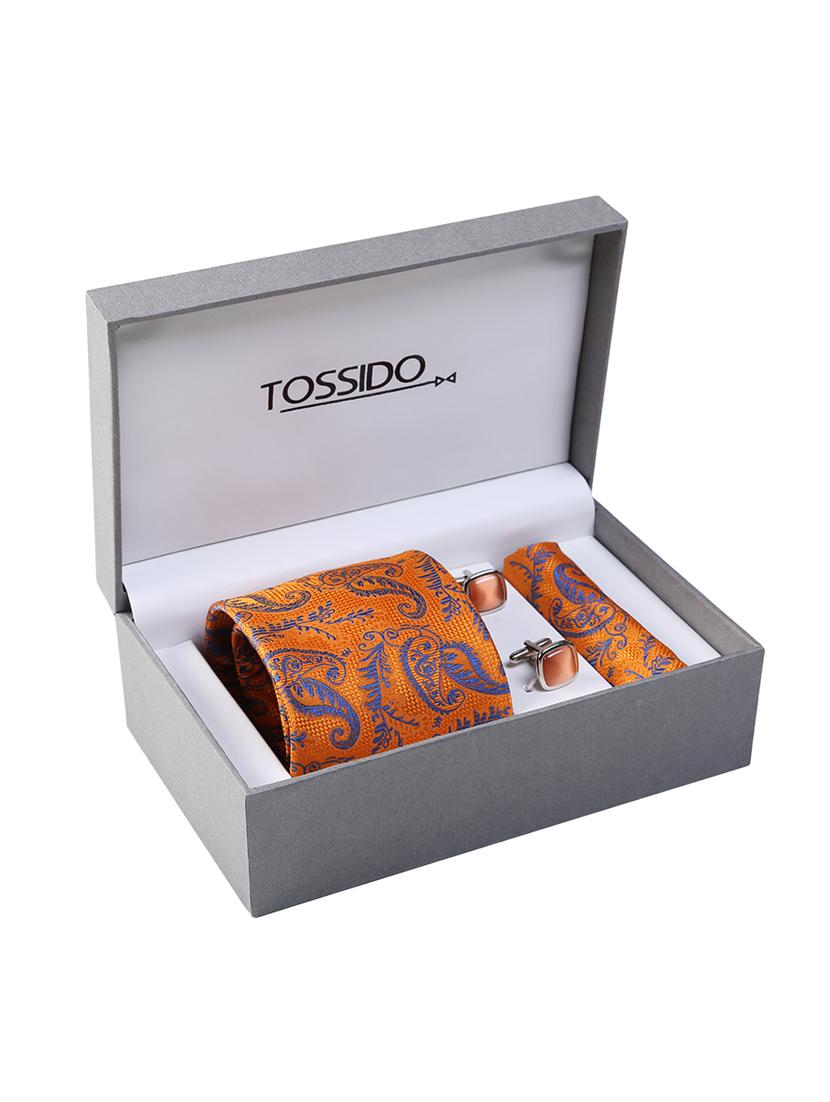 orange micro fiber tie with cufflink and pocketsquare - 15615760 - Zoom Image - 4