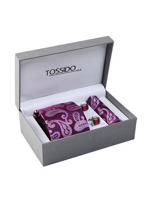 purple micro fiber tie with pocket square and cufflink - 15615761 - Standard Image - 4