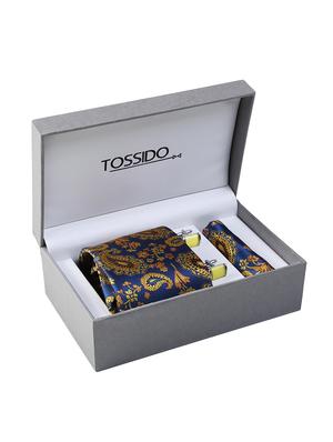 blue microfiber tie with cufflink and pocket square - 15615762 - Standard Image - 4
