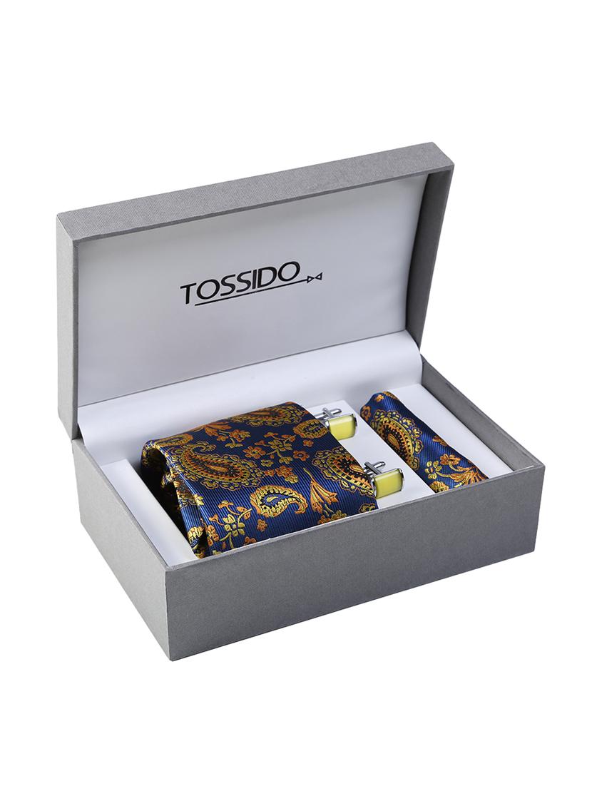 blue microfiber tie with cufflink and pocket square - 15615762 - Zoom Image - 4
