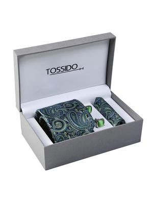 green micro fiber tie with pocket square and cufflink - 15615763 - Standard Image - 4