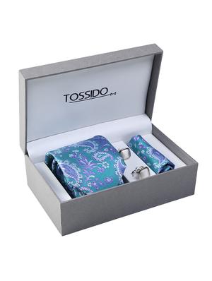 blue micro fiber tie with pocket square and cufflinks - 15615764 - Standard Image - 4
