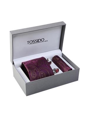 purple micro fiber tie with pocket square and cufflink - 15615766 - Standard Image - 4