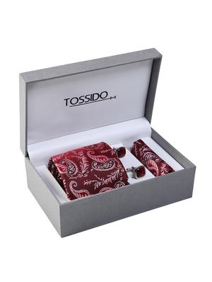 red micro fiber tie with pocket square and cufflink - 15615767 - Standard Image - 4