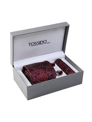 red micro fiber tie with pocket square with cufflink - 15615768 - Standard Image - 4