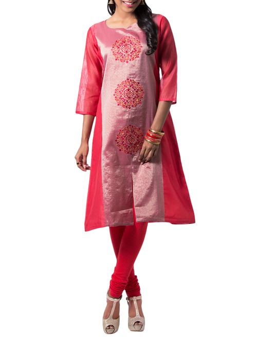Embroidered silk a-line kurta - 15615795 - Standard Image - 1