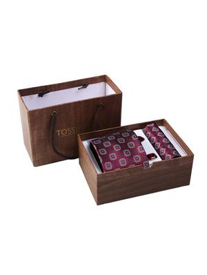 maroon micro fiber tie with pocket square and cufflinks - 15616050 - Standard Image - 4