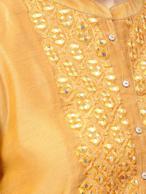 Mirror work silk a-line kurta - 15616117 - Standard Image - 4