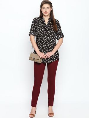 maroon solid high rise jegging - 15616871 - Standard Image - 4