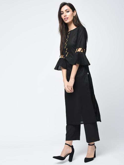 criss-cross bell sleeves straight kurta - 15620260 - Standard Image - 1