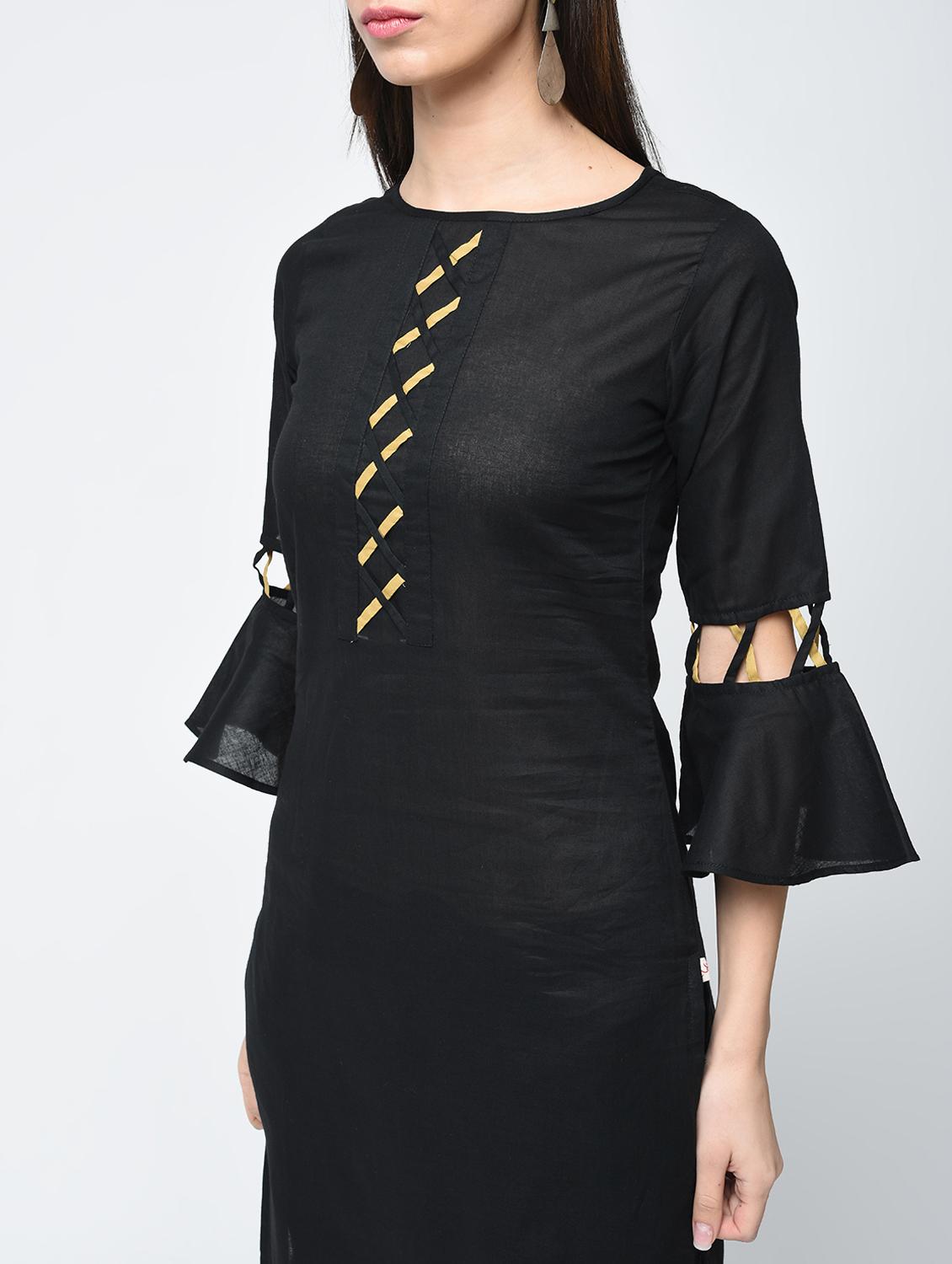 criss-cross bell sleeves straight kurta - 15620260 - Zoom Image - 4