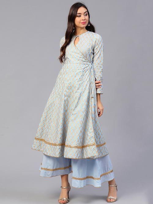 foil printed angrakha kurta with palazzo set - 15620419 - Very Small Image - 1