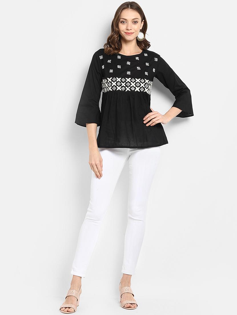 contrast embroidered gathered top - 15620484 - Zoom Image - 4