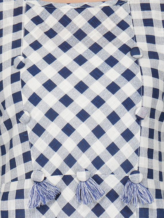 Checkered a-line kurta with tassels - 15620848 - Zoom Image - 4
