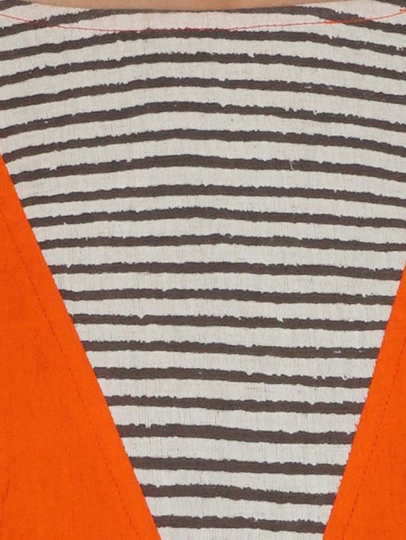 Orange a-line stripes yoke kurta - 15620859 - Zoom Image - 4
