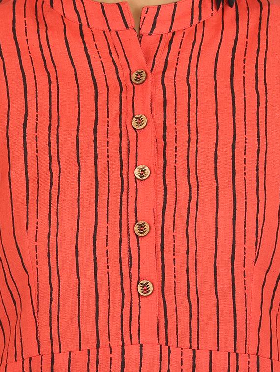 Stripes hem attach a-line kurta - 15620860 - Zoom Image - 4