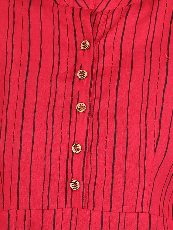 Stripes hem attach a-line kurta - 15620861 - Zoom Image - 4