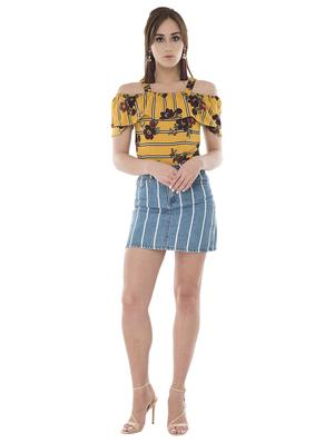 cold shoulder striped floral top - 15621029 - Standard Image - 4