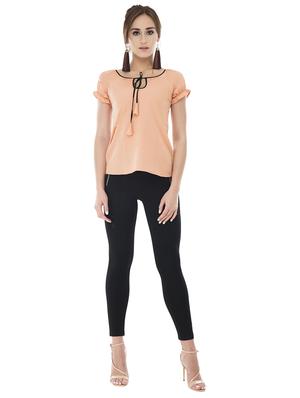 contrast piping tassel tie neck top - 15621032 - Standard Image - 4