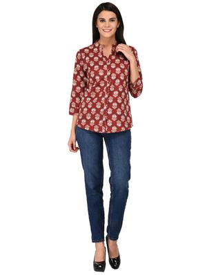 mandarin neck curved hem shirt - 15621197 - Standard Image - 4