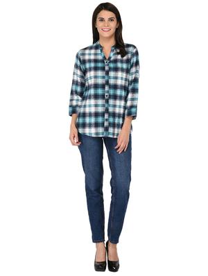 mandarin neck checkered shirt - 15621198 - Standard Image - 4