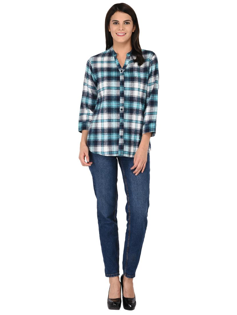mandarin neck checkered shirt - 15621198 - Zoom Image - 4