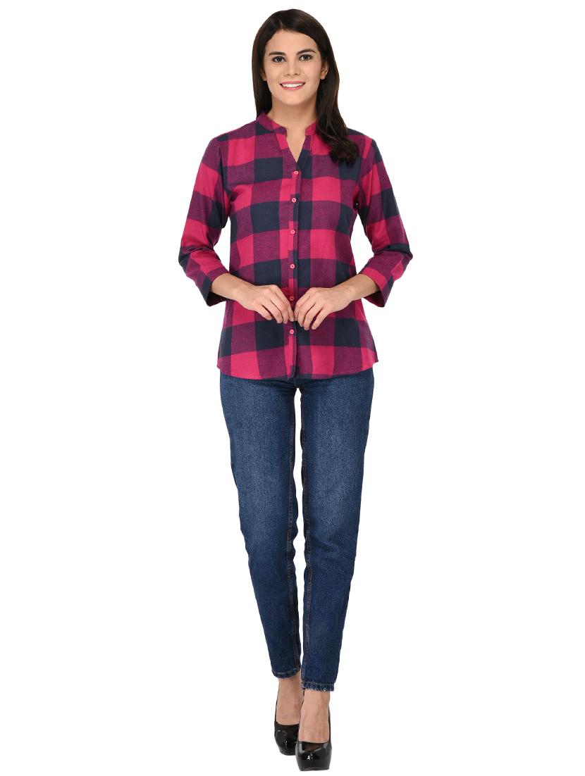 mandarin neck checkered shirt - 15621199 - Zoom Image - 4
