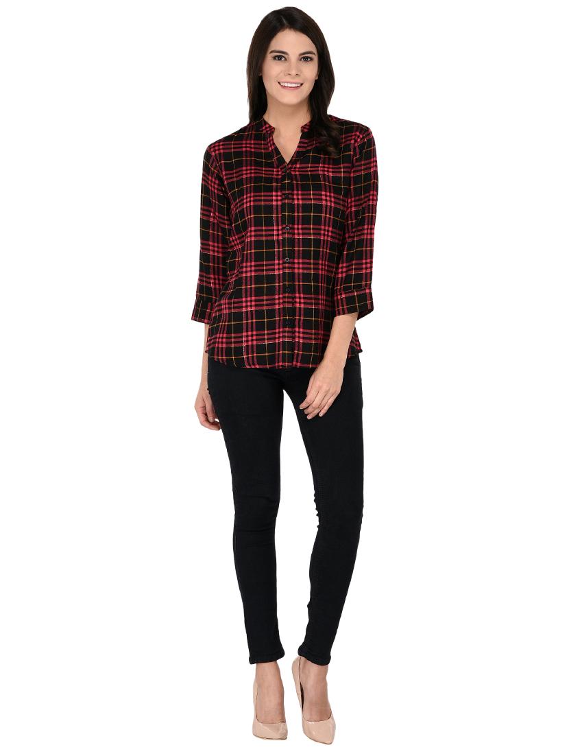 mandarin neck checkered shirt - 15621201 - Zoom Image - 4